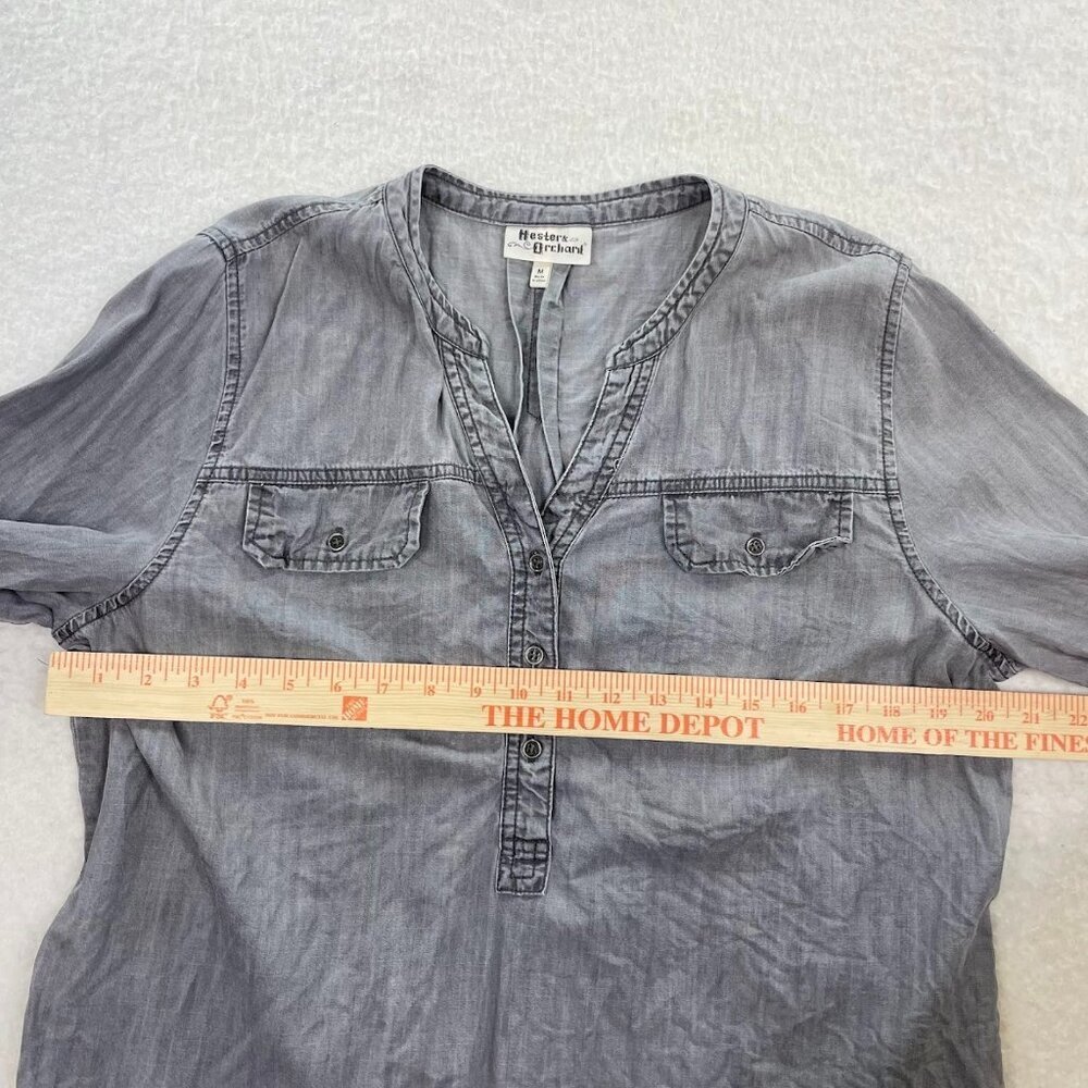 Hester & Orehard Tencel Button Split Neck Fringe Top Gray Size M - Picture 7 of 7